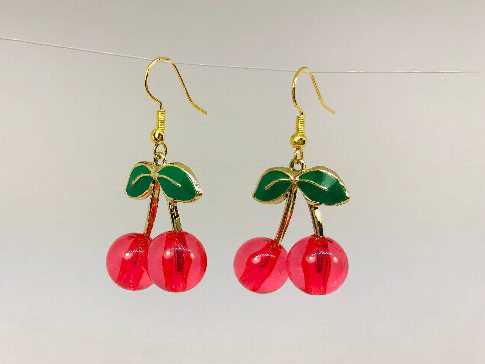 Acrylic Red Enamel Cherry Earrings - Image 2