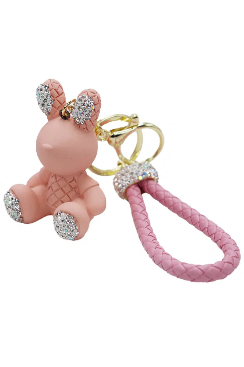 Bunny Bling Rhinestone Matte Diamond Quilt PU Key Chain - Image 2