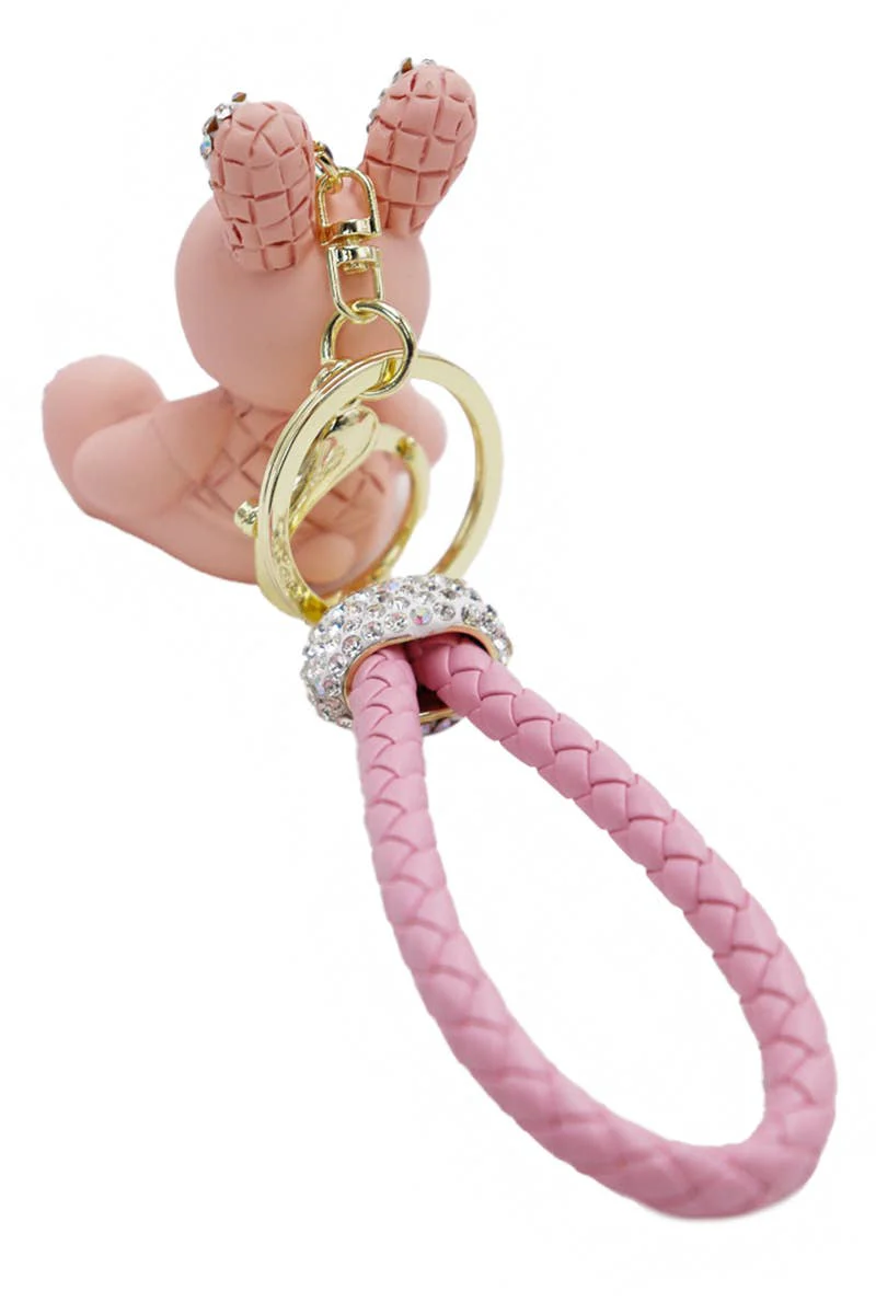 Bunny Bling Rhinestone Matte Diamond Quilt PU Key Chain - Image 3