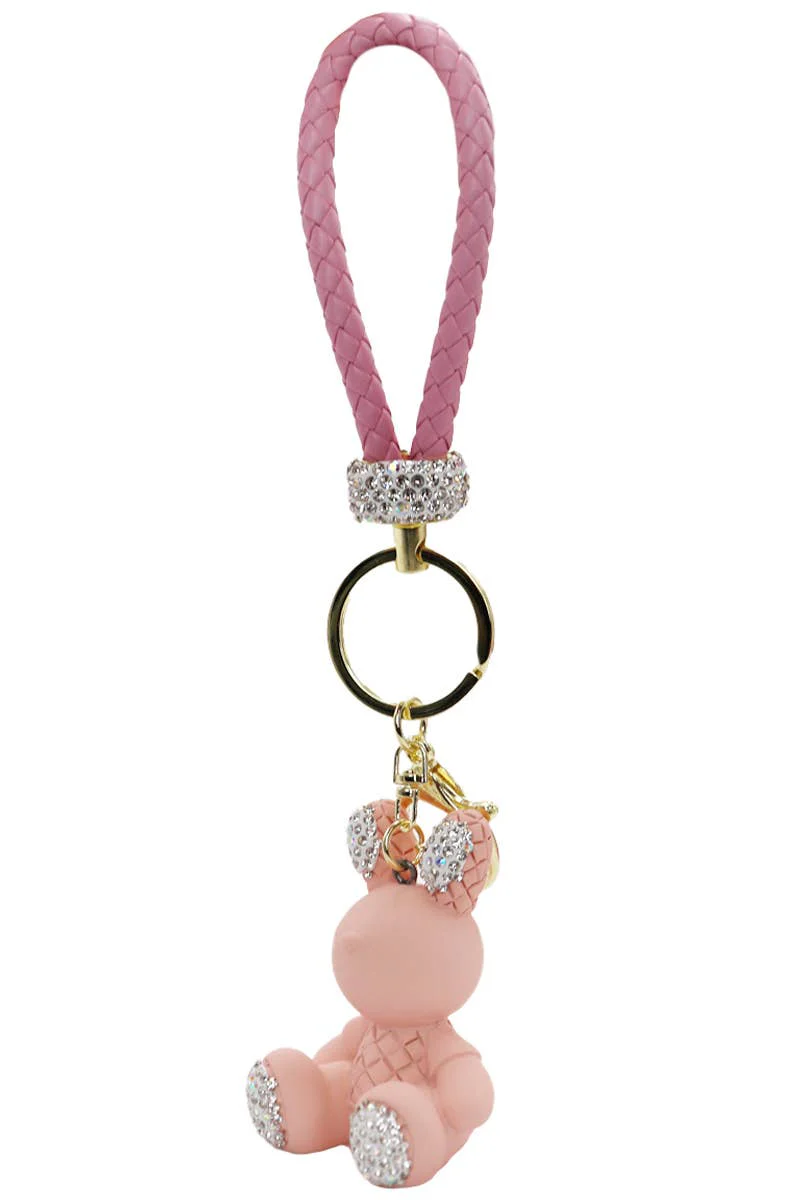 Bunny Bling Rhinestone Matte Diamond Quilt PU Key Chain - Image 4