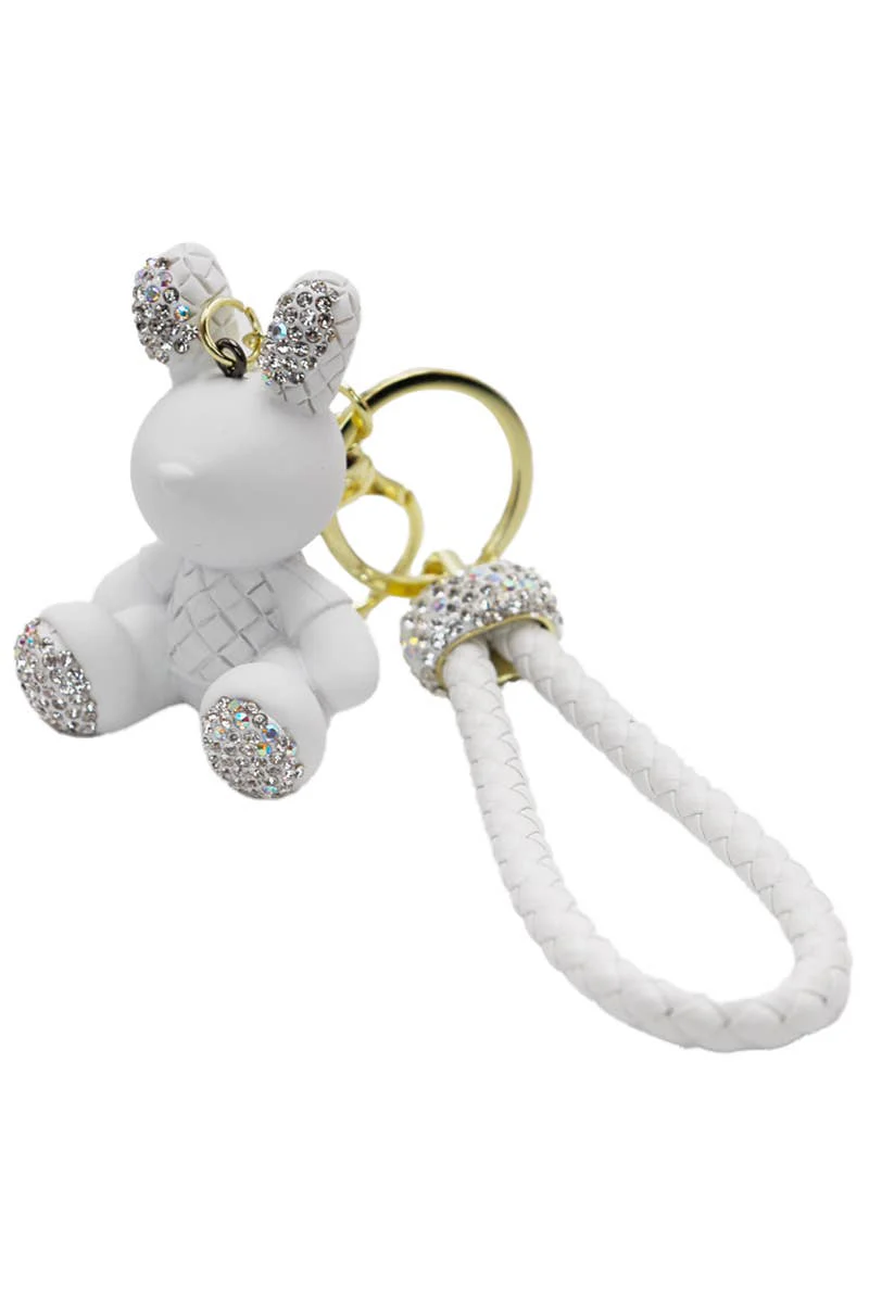 Bunny Bling Rhinestone Matte Diamond Quilt PU Key Chain - Image 5