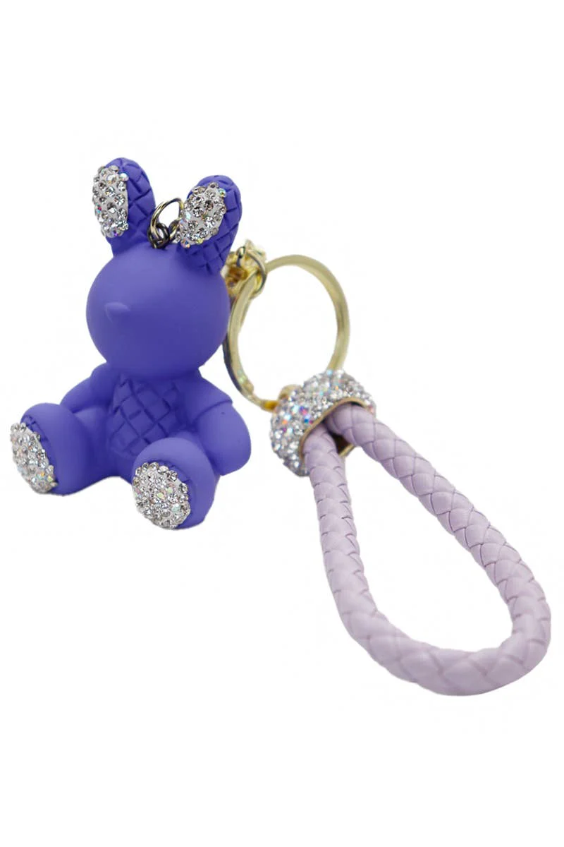 Bunny Bling Rhinestone Matte Diamond Quilt PU Key Chain - Image 6