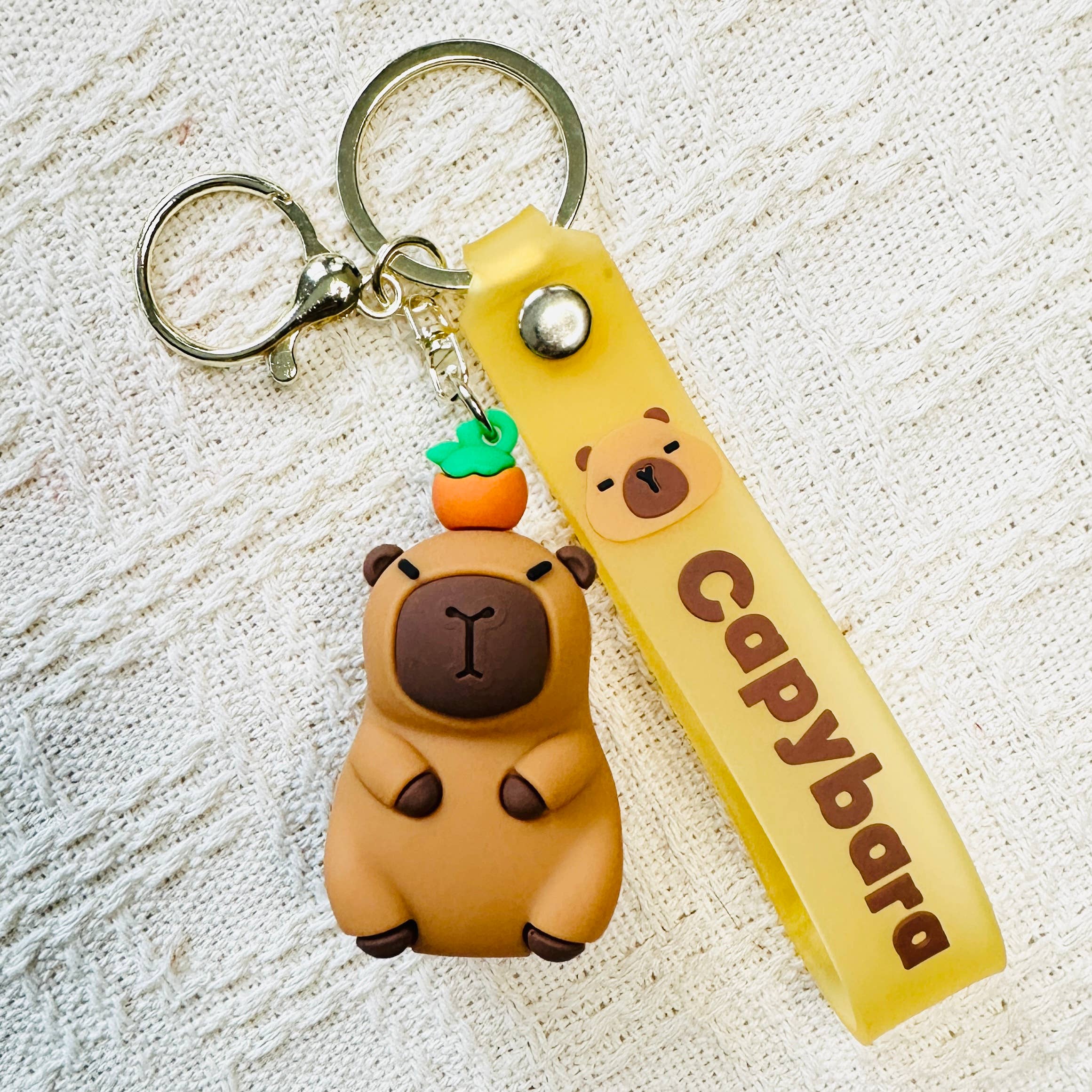 Capybara Bathtub Figurine Keychain Orange Acrylic Key Charm - Image 2