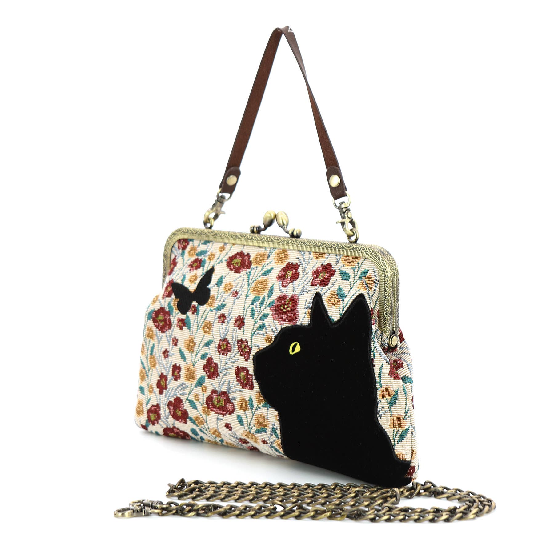 Floral Black Cat Kisslock Bag - Image 2