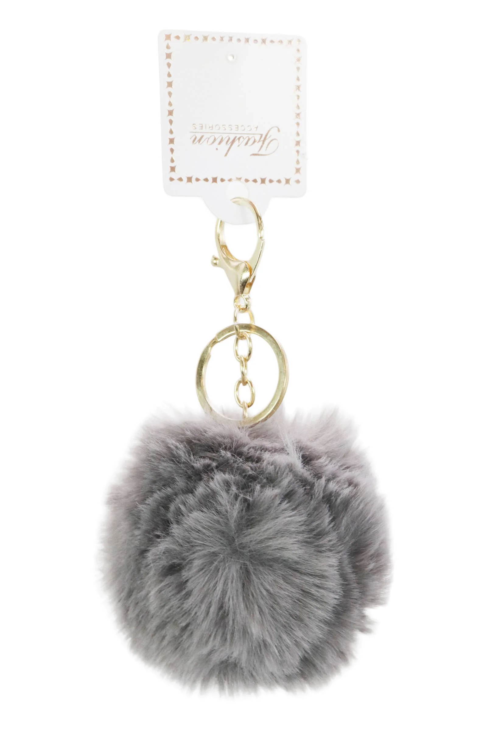 Fuzzy Faux Fur Pom Pom Novelty Key Chain - Image 2