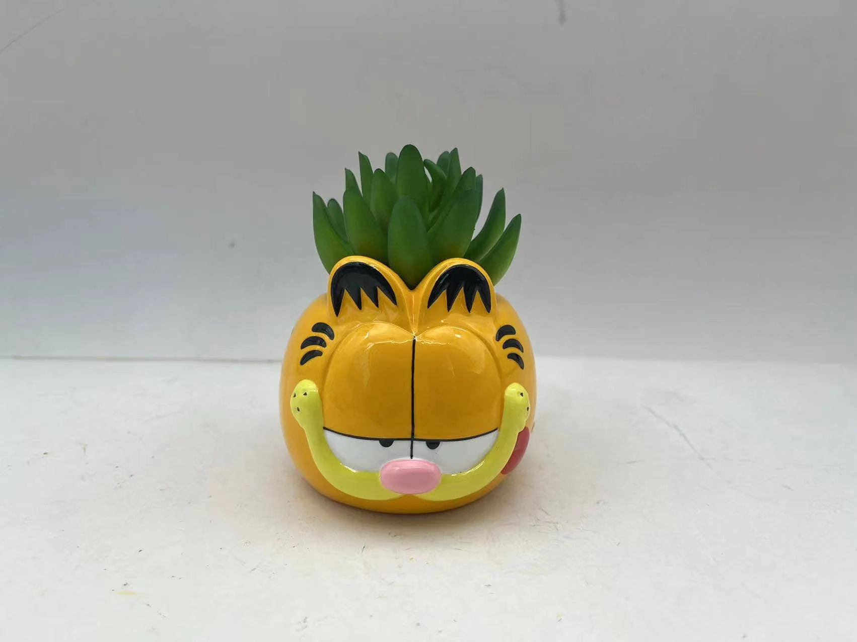 Garfield Head Mini Ceramic Planter with Faux Plant - Image 2