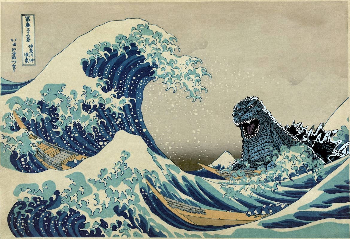 Godzilla vs the Great Wave Hokusai Art Poster Size 24X36 - Image 2