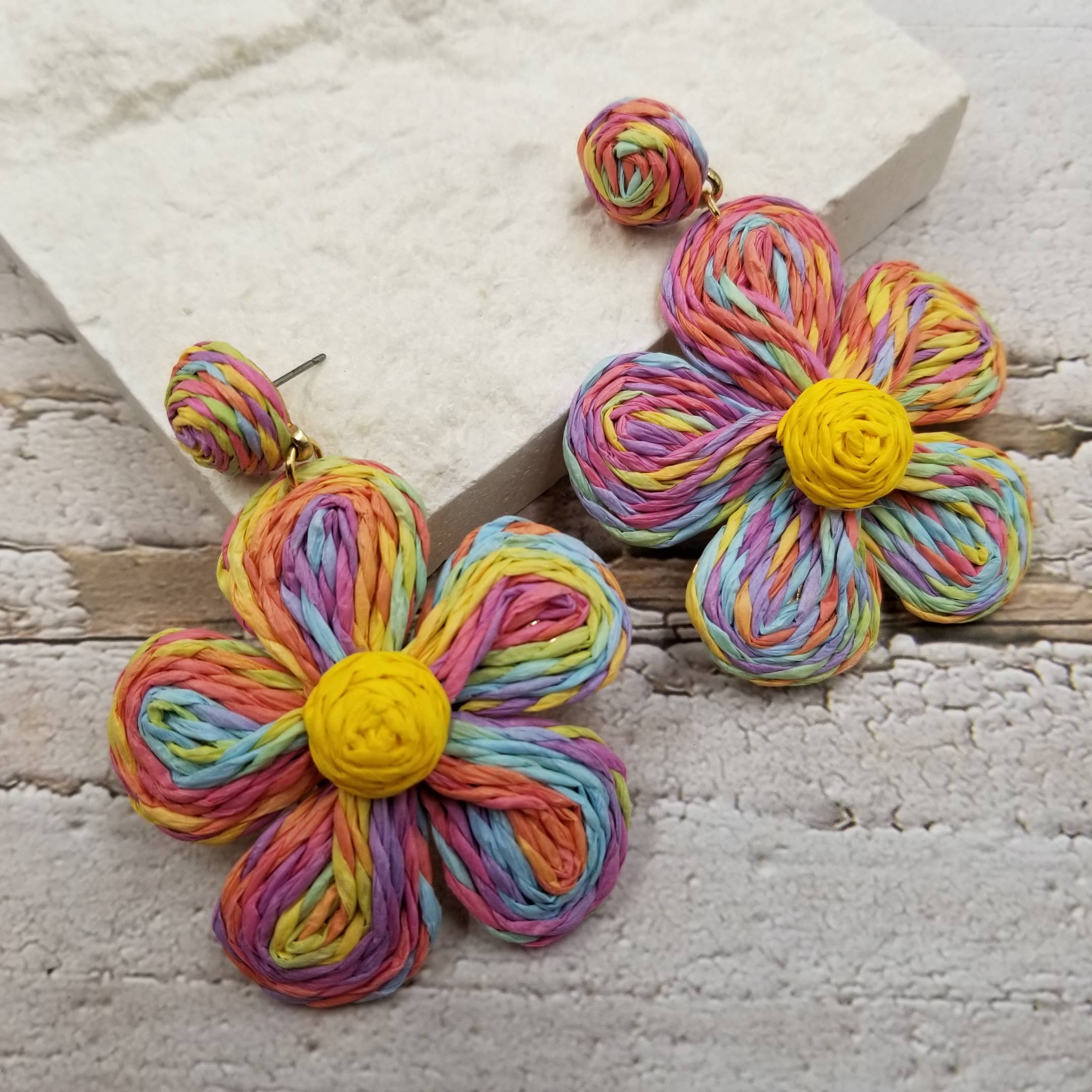 Handmade Flower Beach Rattan Pom Poms Earring - Image 4