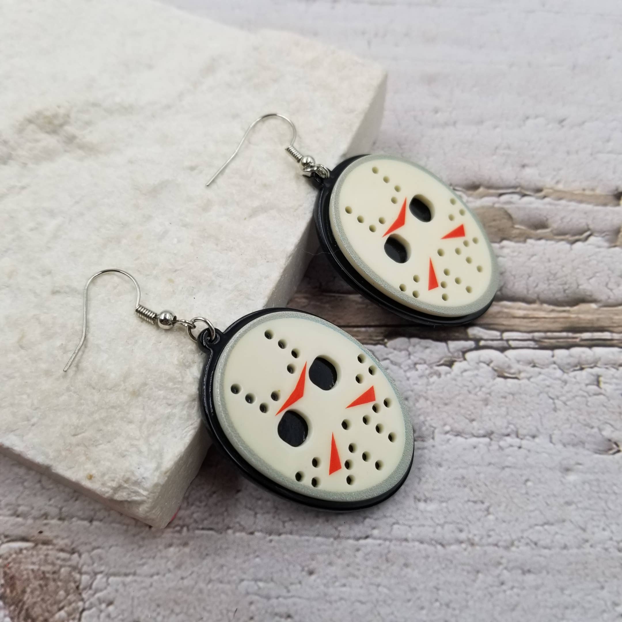 Jason Facepiece Earrings | Friday the 13th | Halloween - Image 2