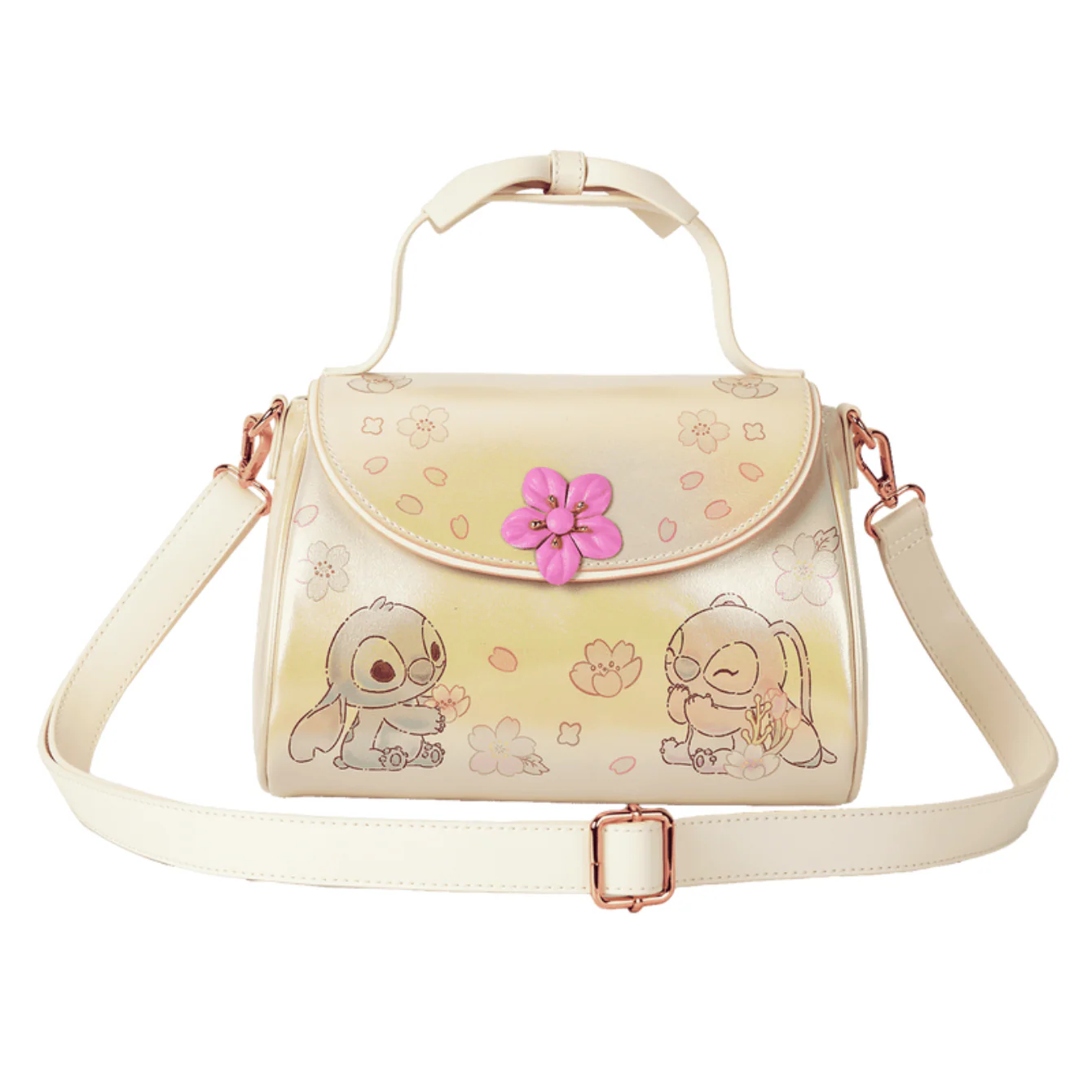 Loungefly Stitch & Angel Cherry Blossom Bow Handle Crossbody Bag - Image 3