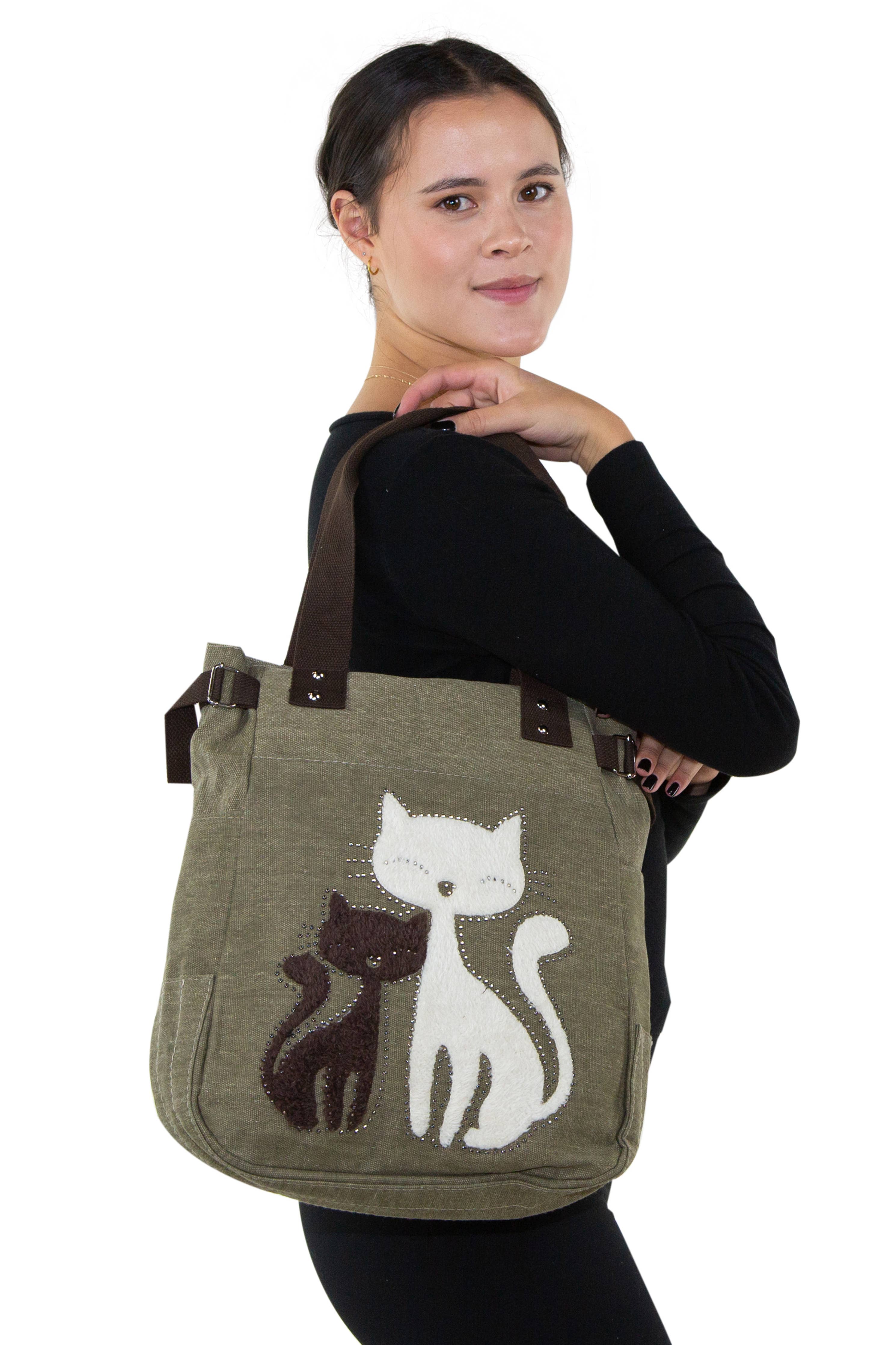 Lovely Cats With Faux Fur And Studs Tote Bag - Image 2