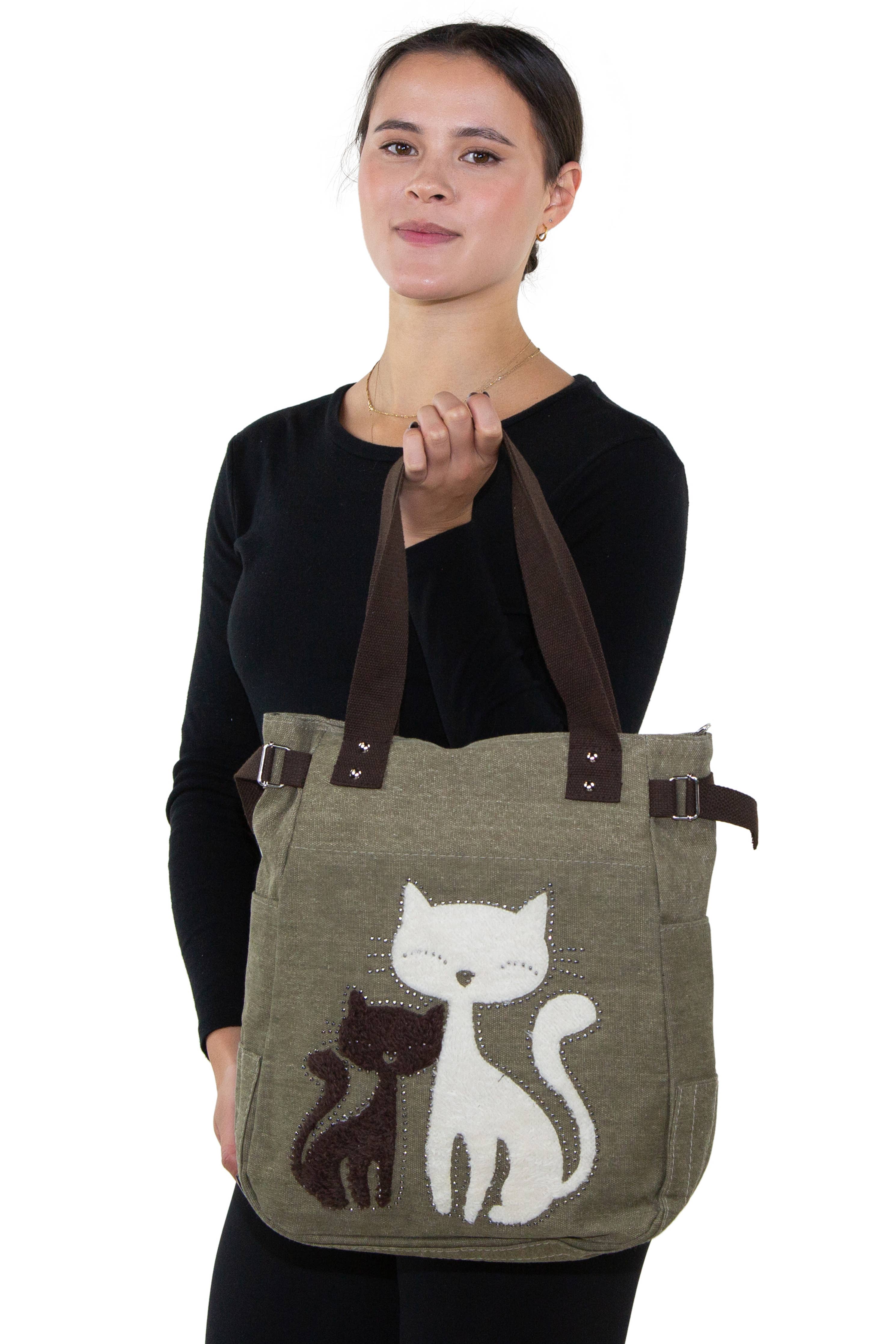 Lovely Cats With Faux Fur And Studs Tote Bag - Image 3