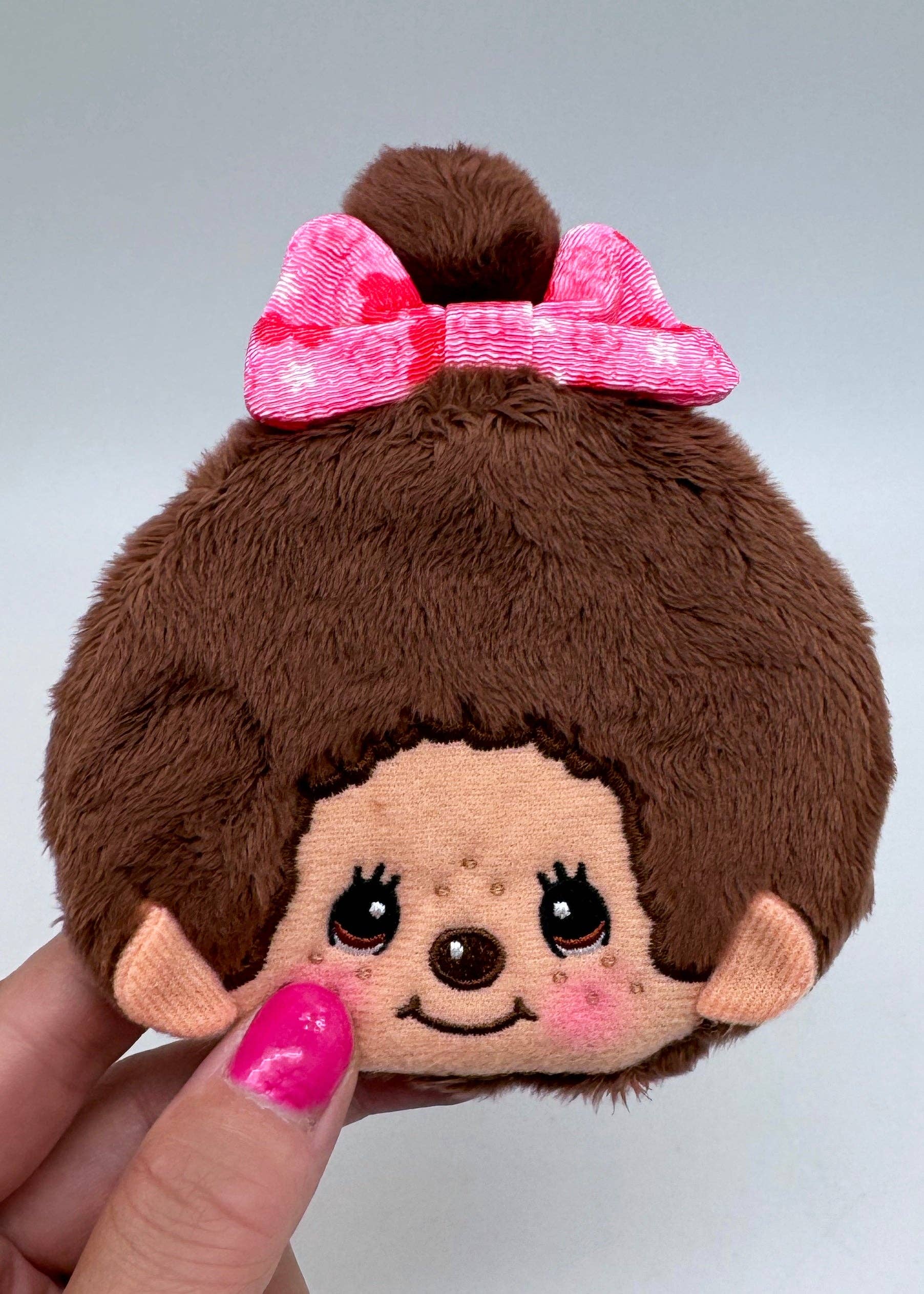 Monchhichi-Chan Floral Bow Plush Coin Bag in Brown - Image 2