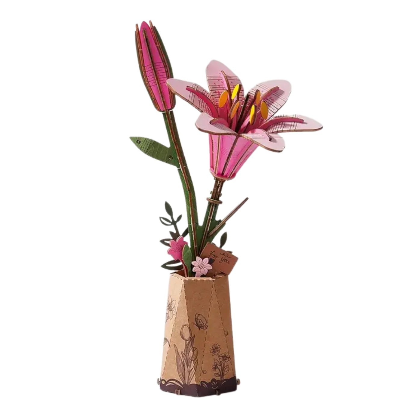 Pink Lily Rowood Diy Wooden Flower Bouquet 3D - Image 2