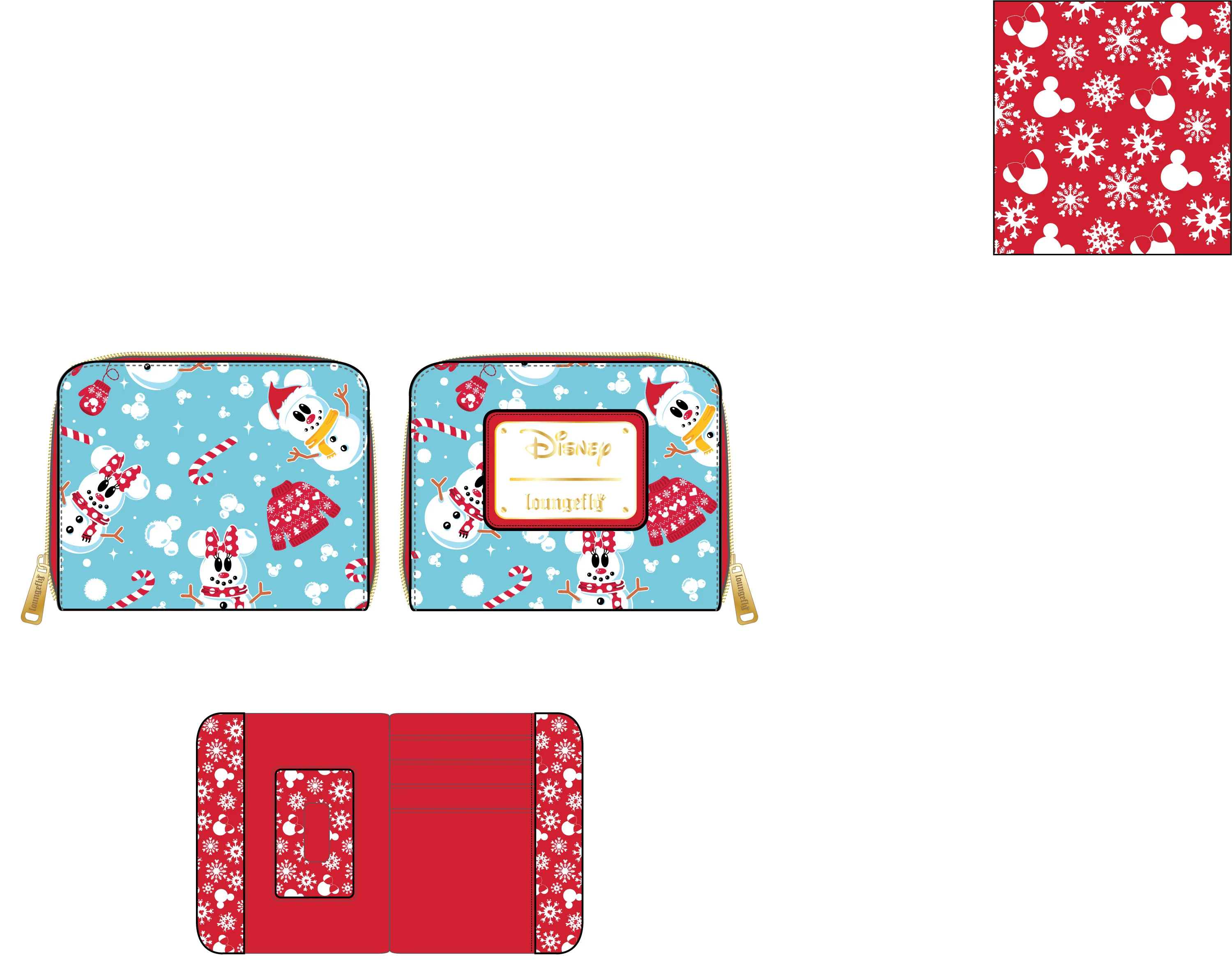 DISNEY MICKEY MINNIE SNOWMAN AOP ZIPAROUND WALLET LOUNGEFLY - Image 2