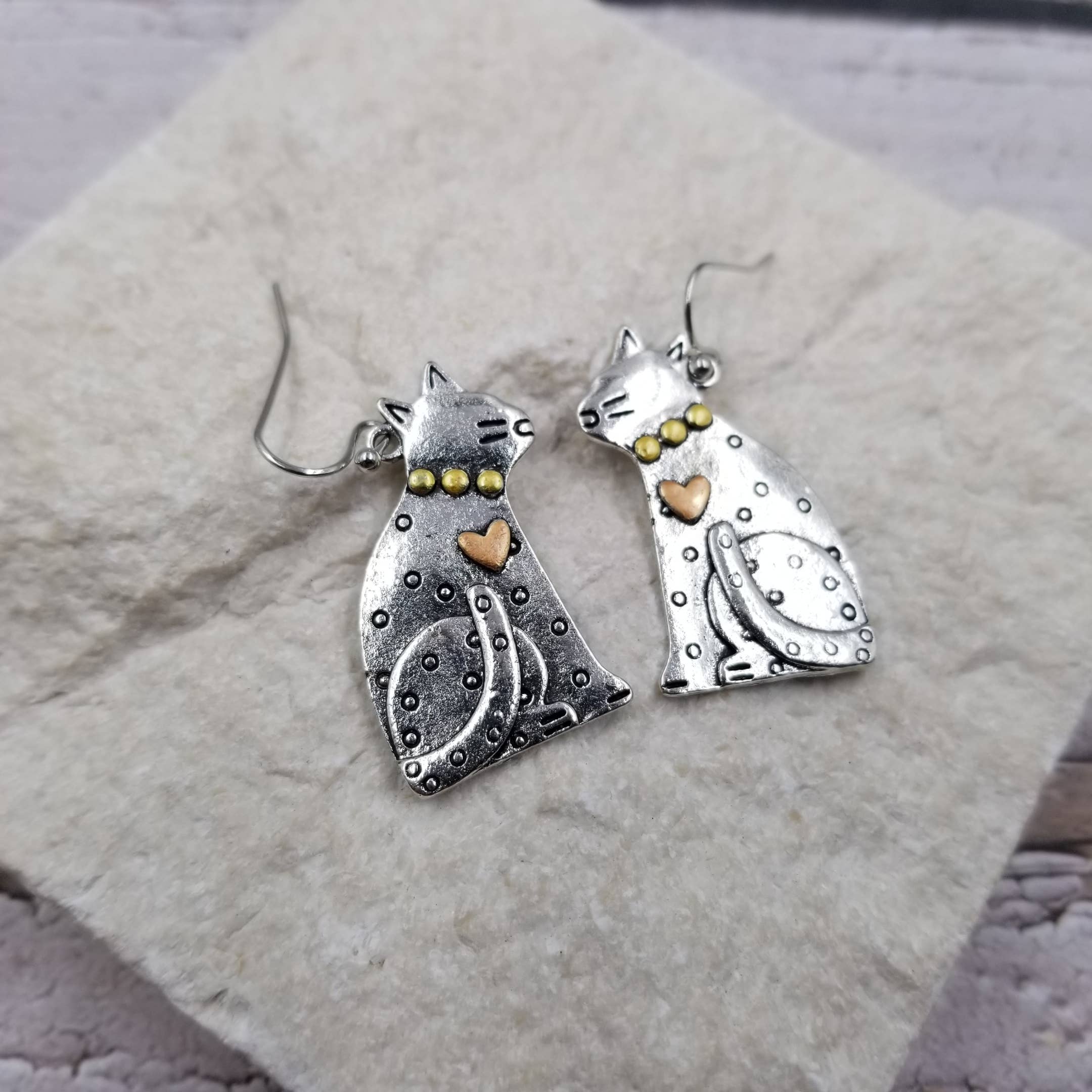 Silver Cute Cat Earrings - Image 2