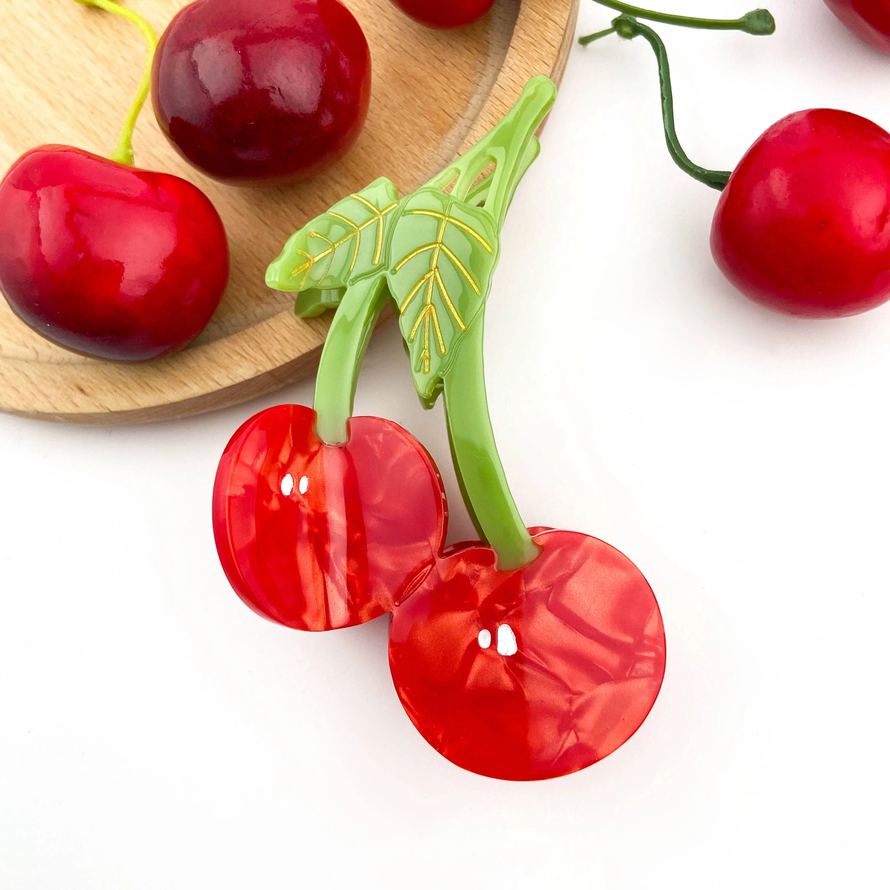 Sweet Red Cherry Claw Clip, Twin Cherries Hair Clip - Image 2