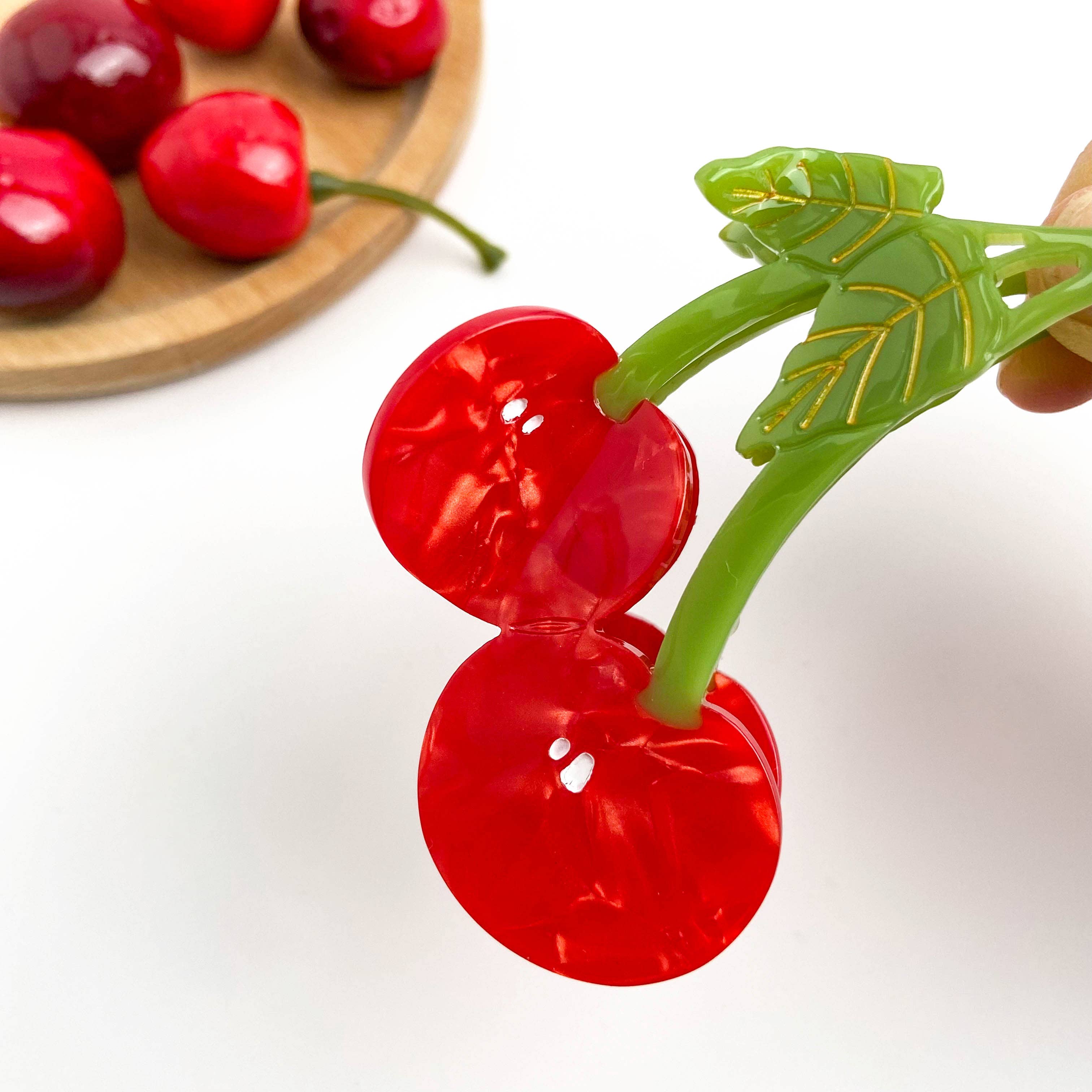 Sweet Red Cherry Claw Clip, Twin Cherries Hair Clip - Image 4