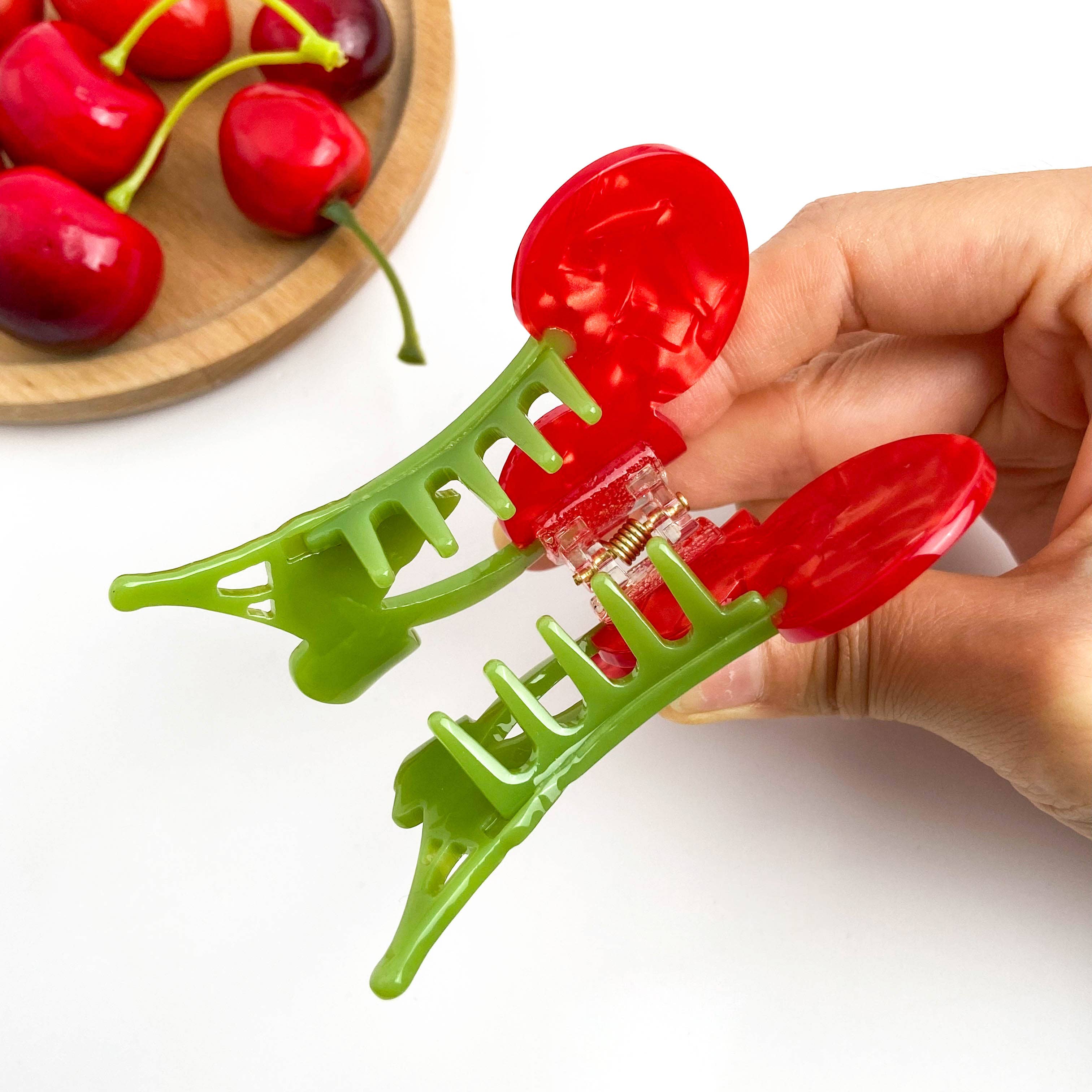 Sweet Red Cherry Claw Clip, Twin Cherries Hair Clip - Image 5