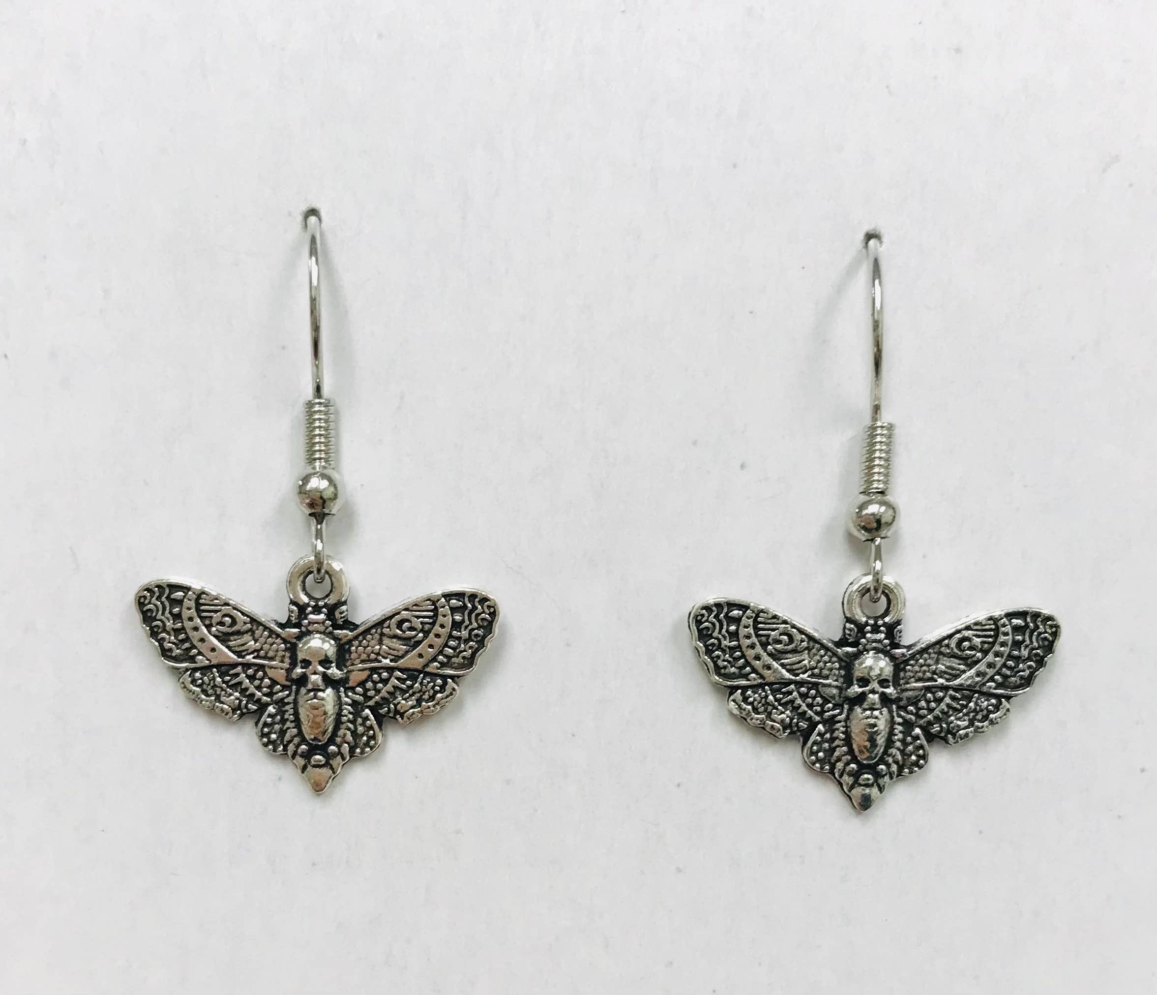 Tiny Silver Death Moth Earrings - Image 3