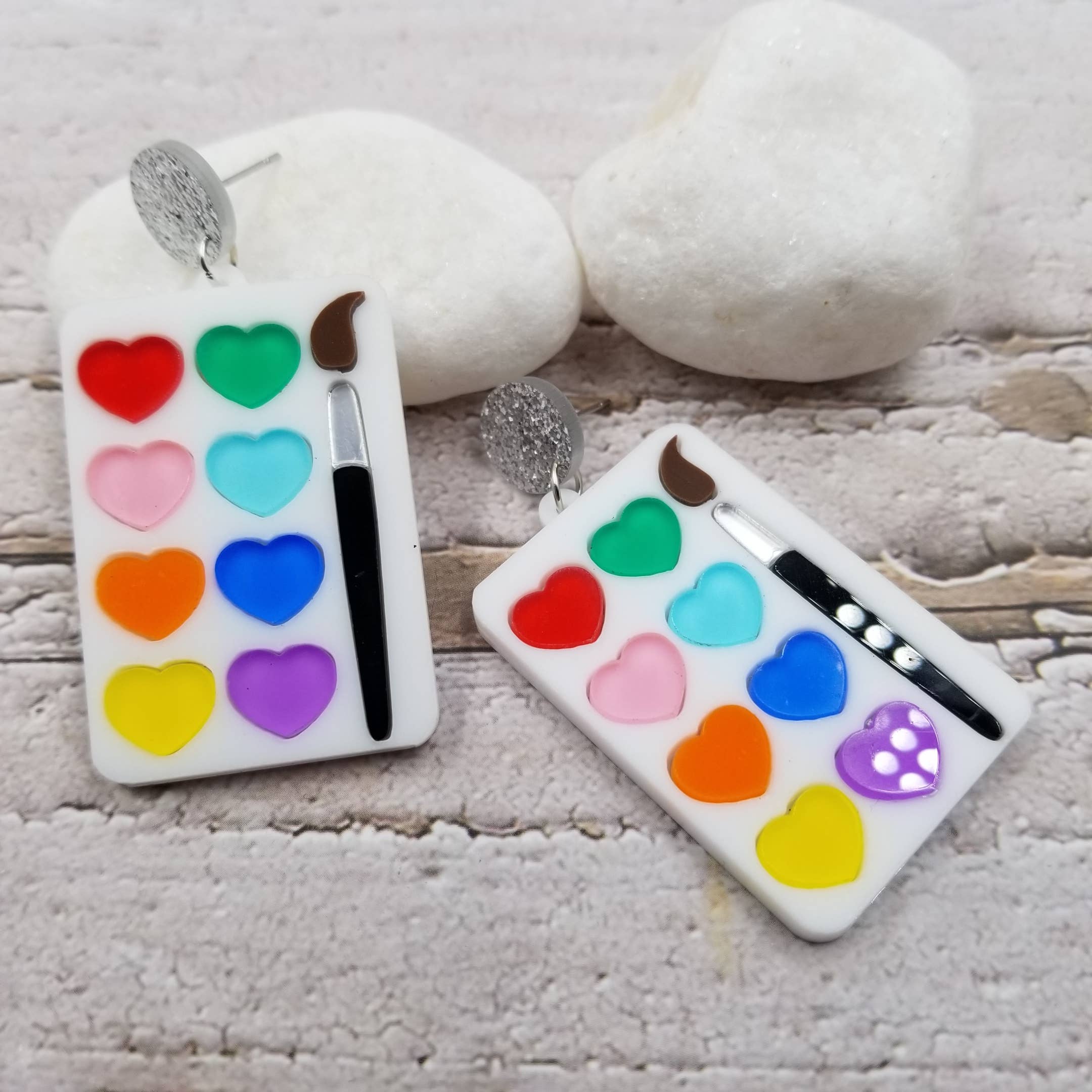 Valentine's Day Heart Paint Plate Brush Earrings - Image 2