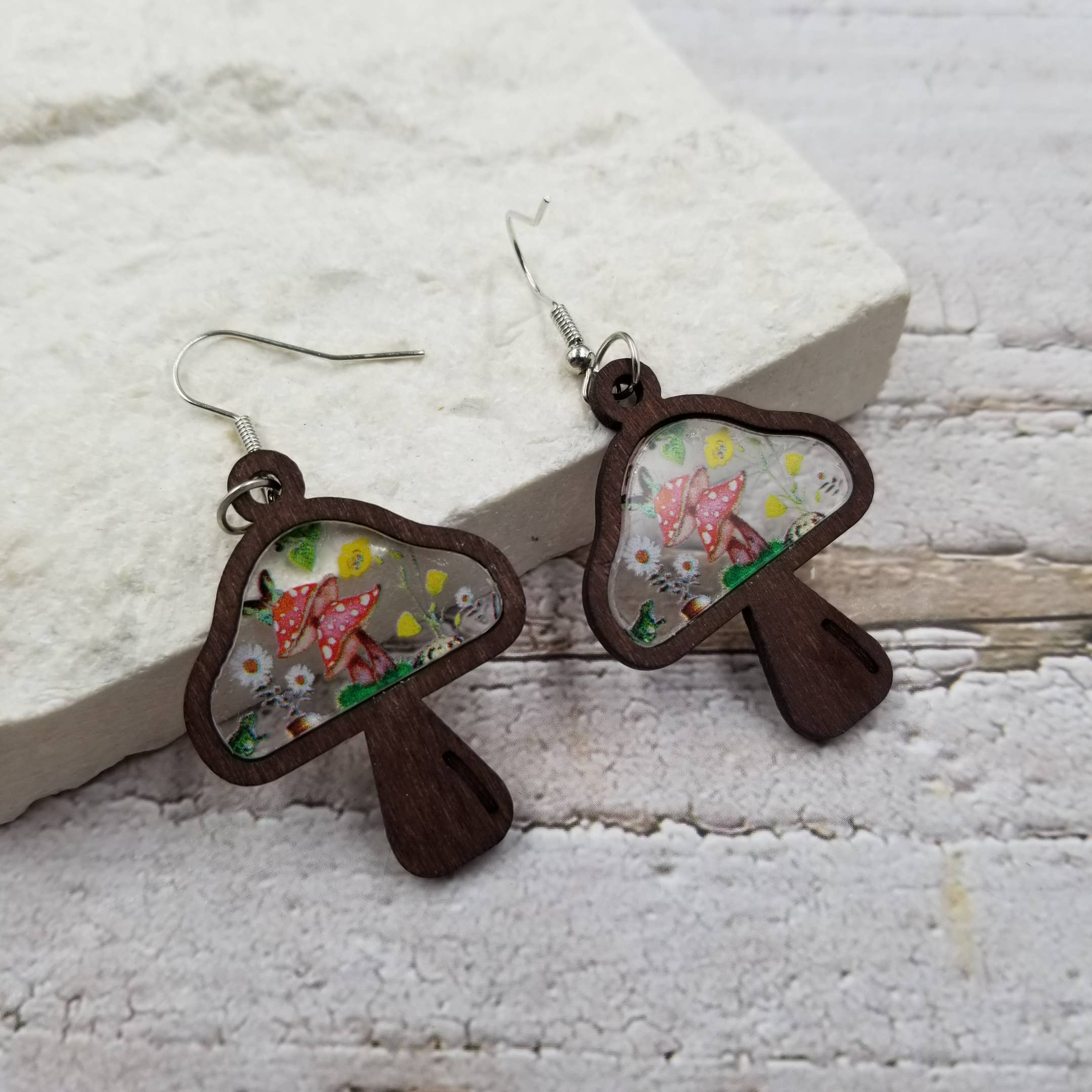 Wood Mushroom Earrings - Image 2